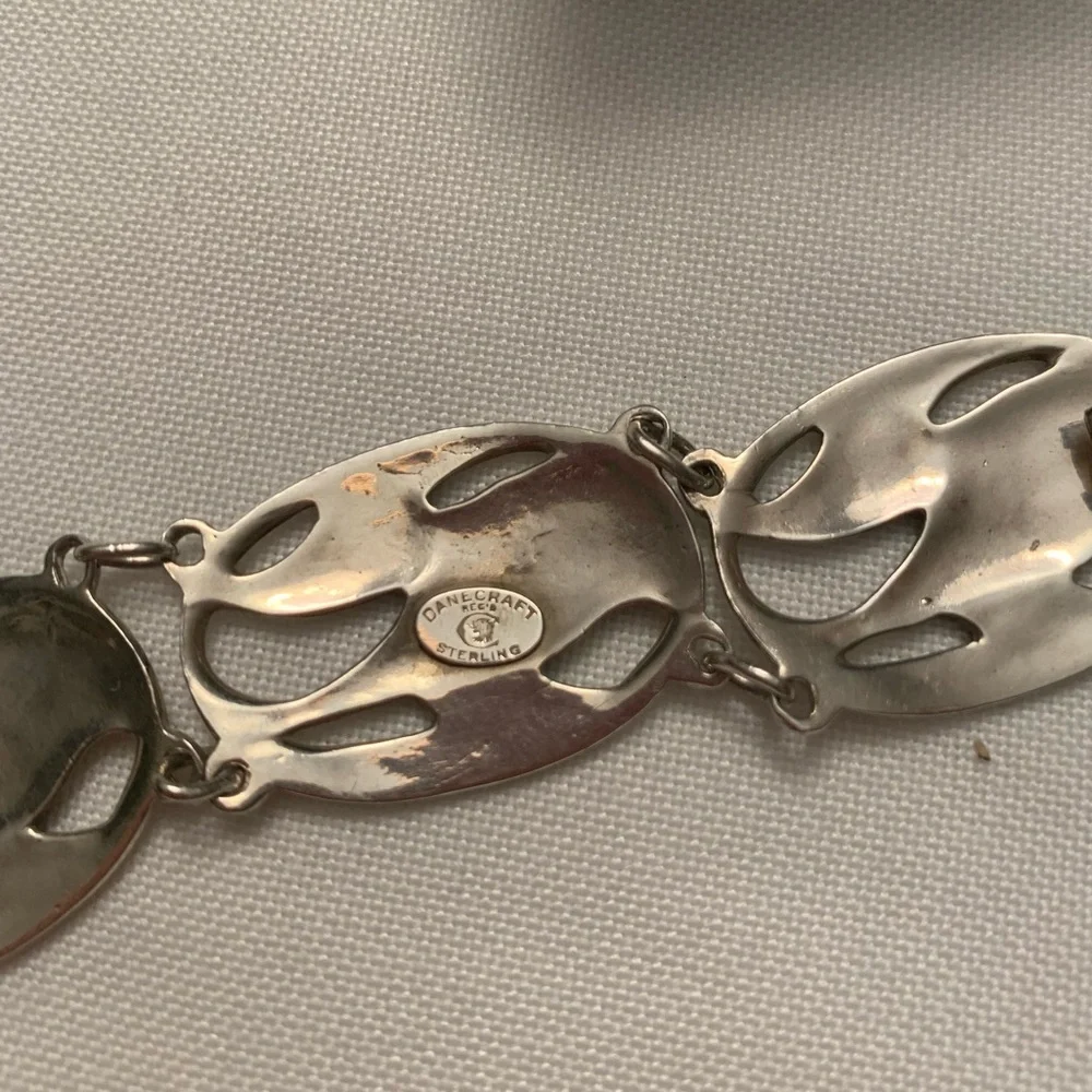 Vintage sterling silver oxidized, Danecraft Calla Lily link bracelet - Picture 3 of 3
